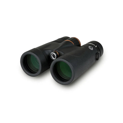 Pair of black binoculars on a white background