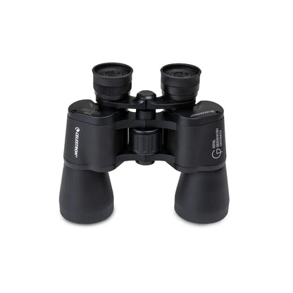 Black binoculars with Celestron branding on a white background