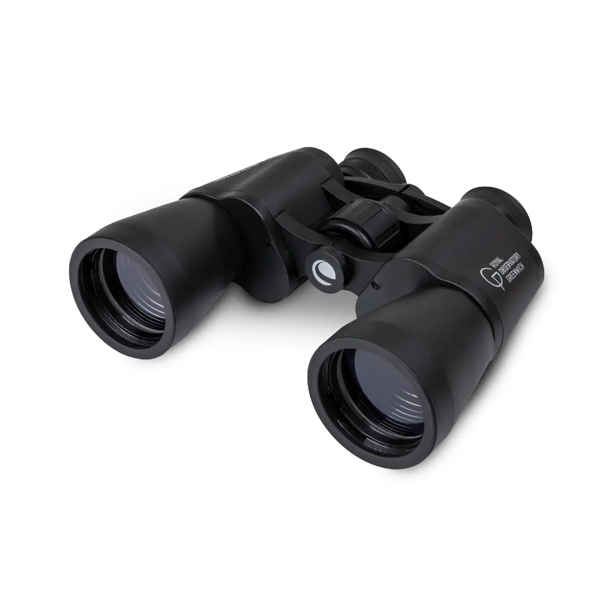 Black binoculars on a white background