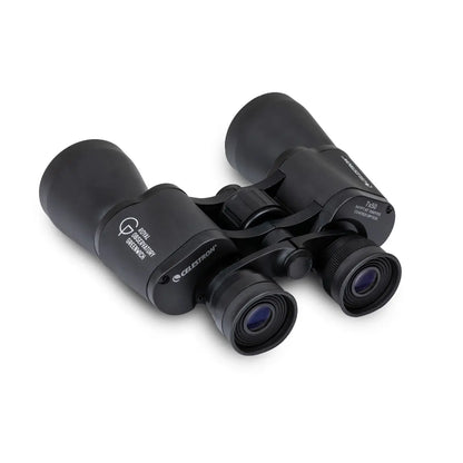 Black binoculars with a brand logo on a white background