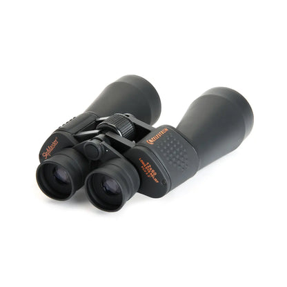 Pair of black binoculars on a white background