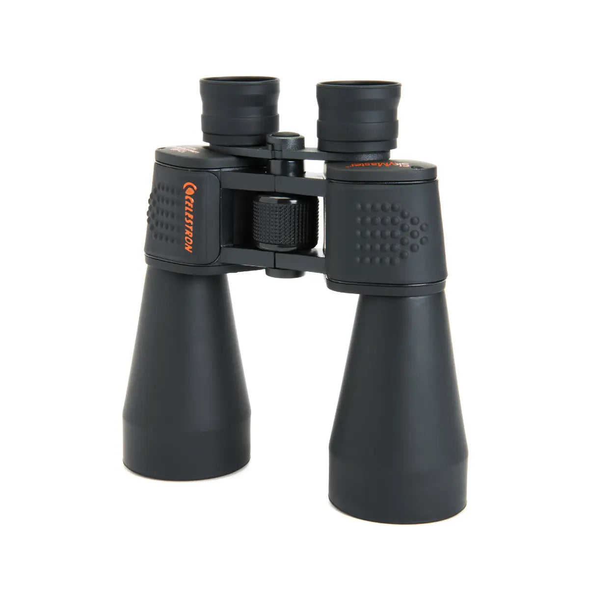 Black binoculars with a brand logo on a white background