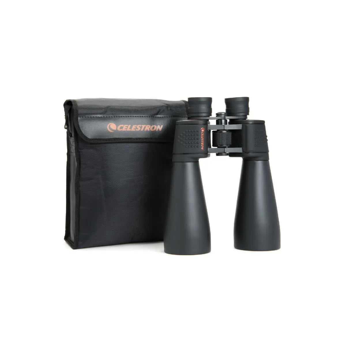 Black binoculars with Celestron logo on a white background