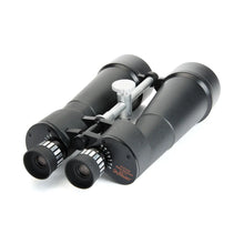 Black binoculars with a white background