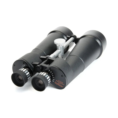 Black binoculars with a white background