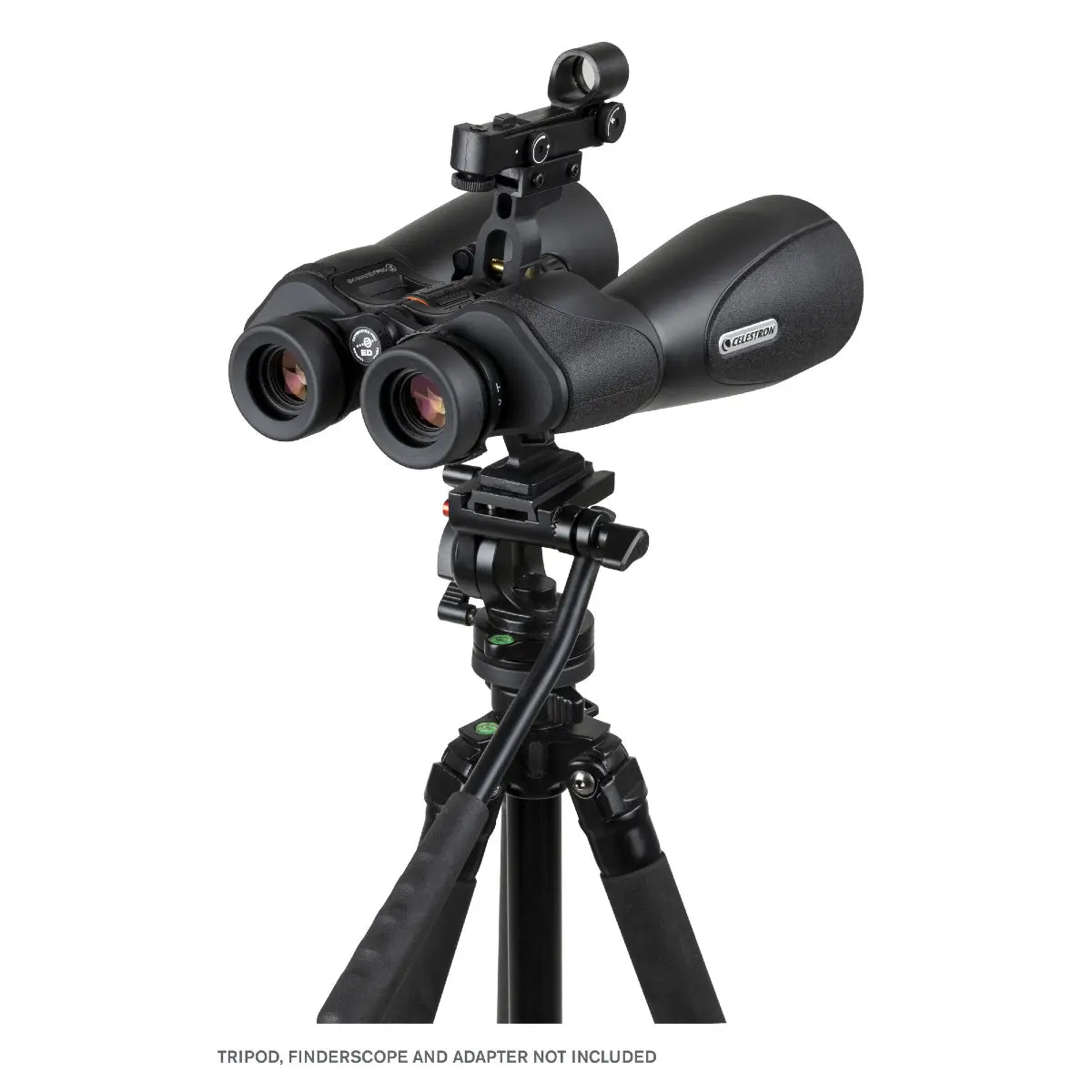 Binoculars on a tripod with a white background