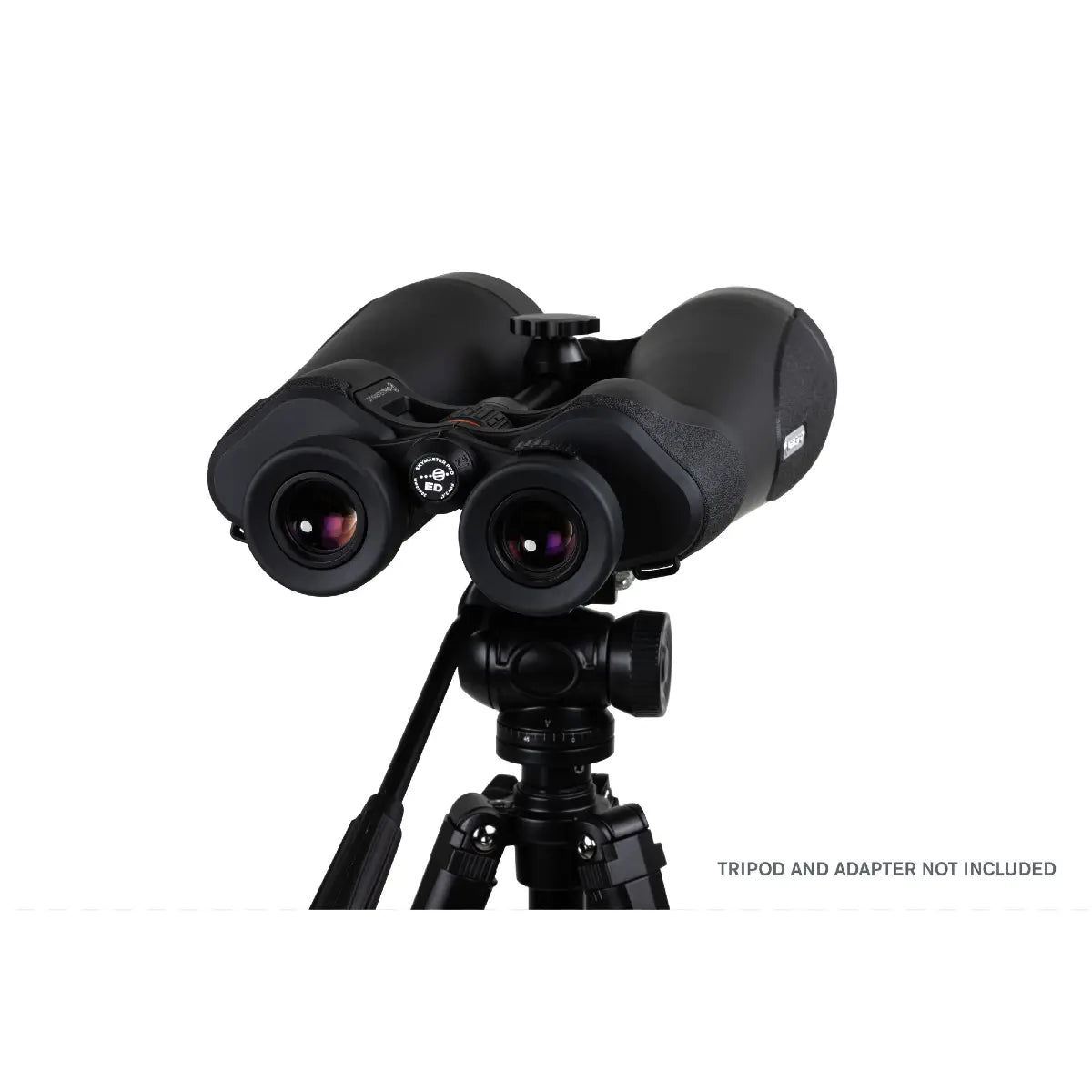 Black binoculars with tripod on a white background