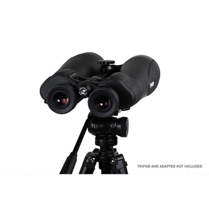 Black binoculars with tripod on a white background