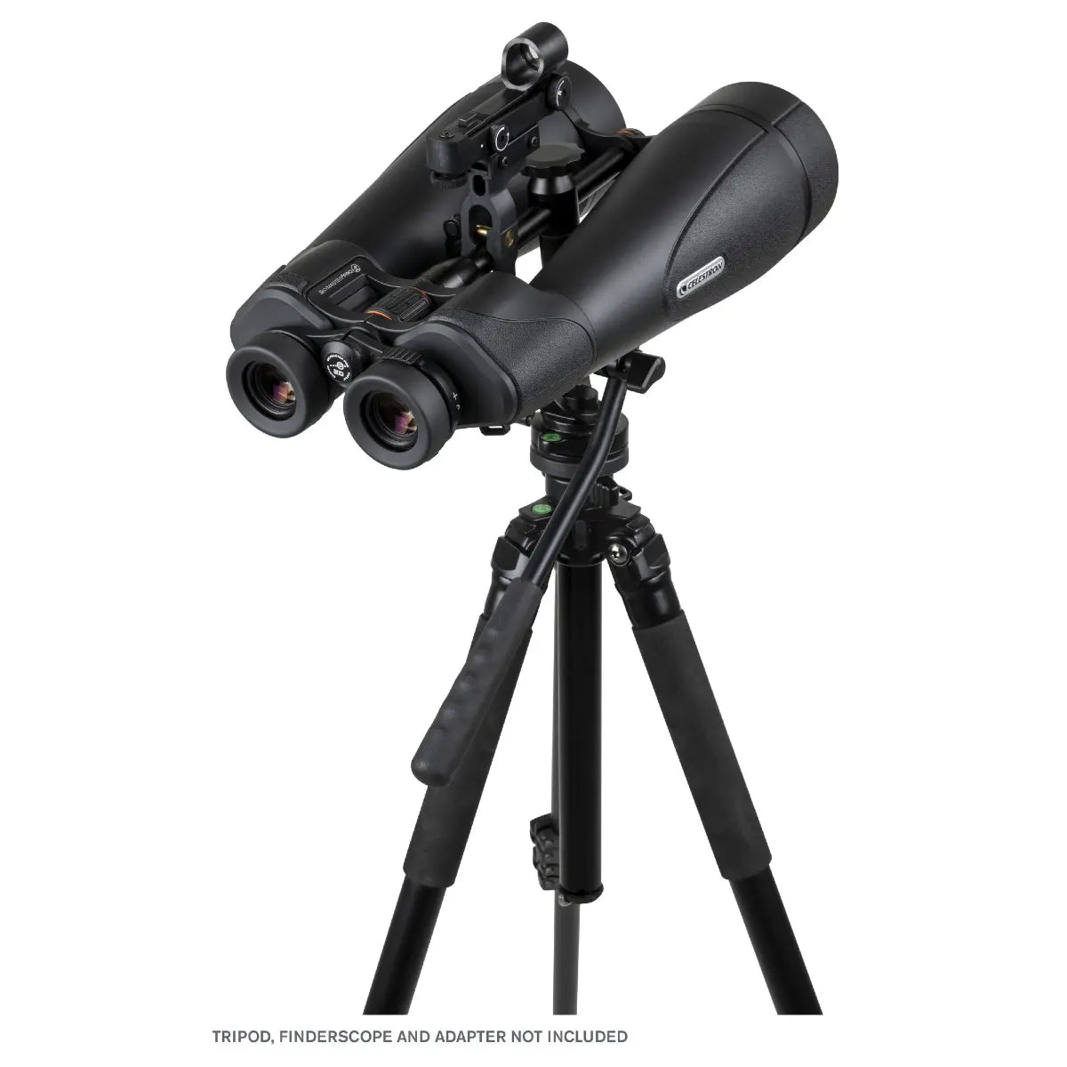 Telescope with binoculars on a tripod against a white background