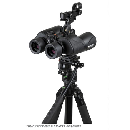 Binoculars on a tripod with a white background