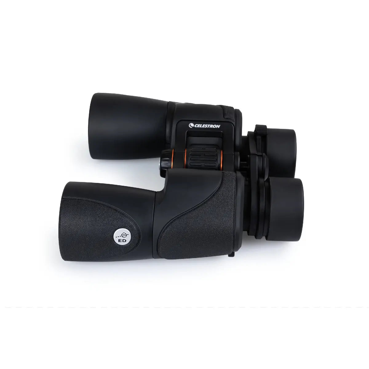 Black Celestron binoculars on a white background