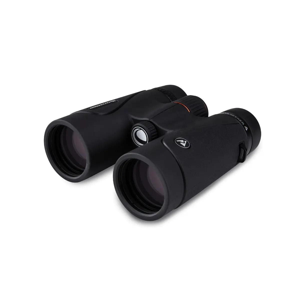 Black binoculars on a white background