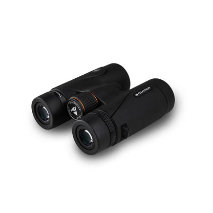 Black binoculars with a brand logo on a white background