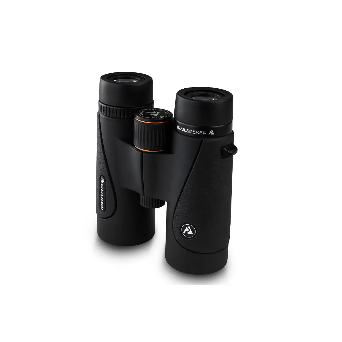 Black binoculars with a brand logo on a white background