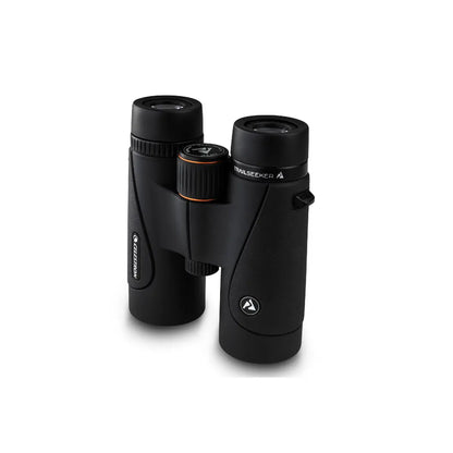Black binoculars with a brand logo on a white background