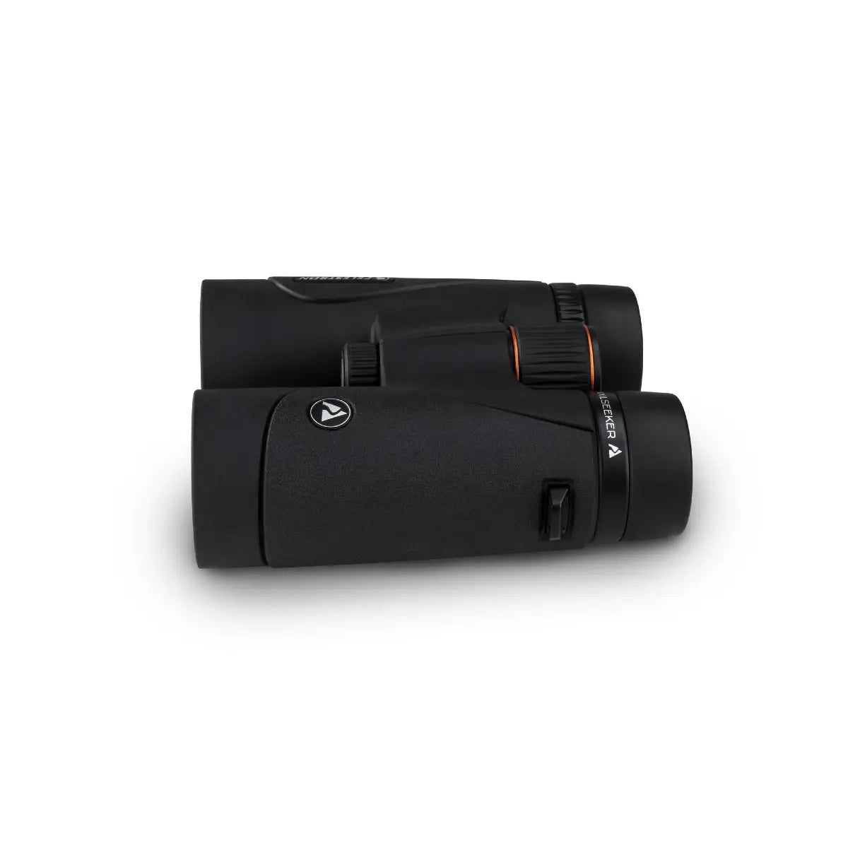 Black binoculars with a brand logo on a white background