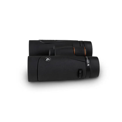 Black binoculars with a brand logo on a white background