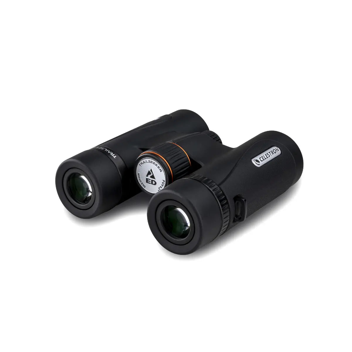 Black binoculars with a brand logo on a white background