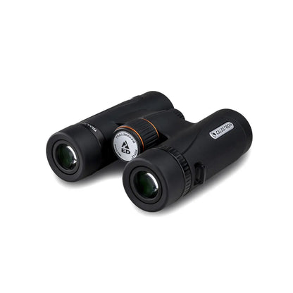 Black binoculars with a brand logo on a white background