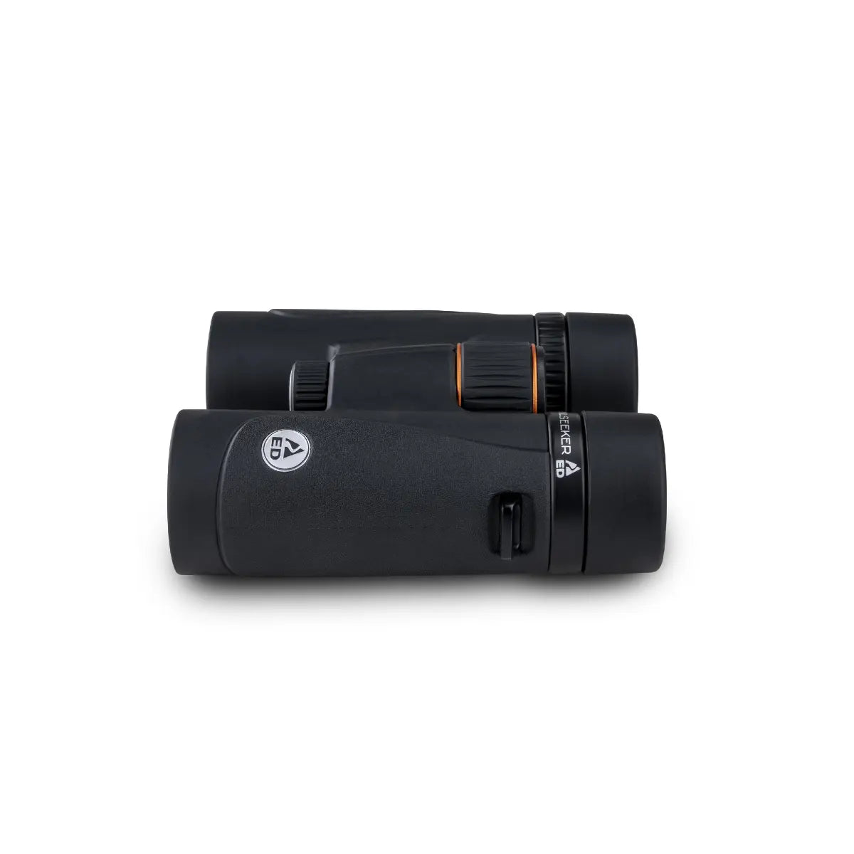 Black binoculars with a brand logo on a white background