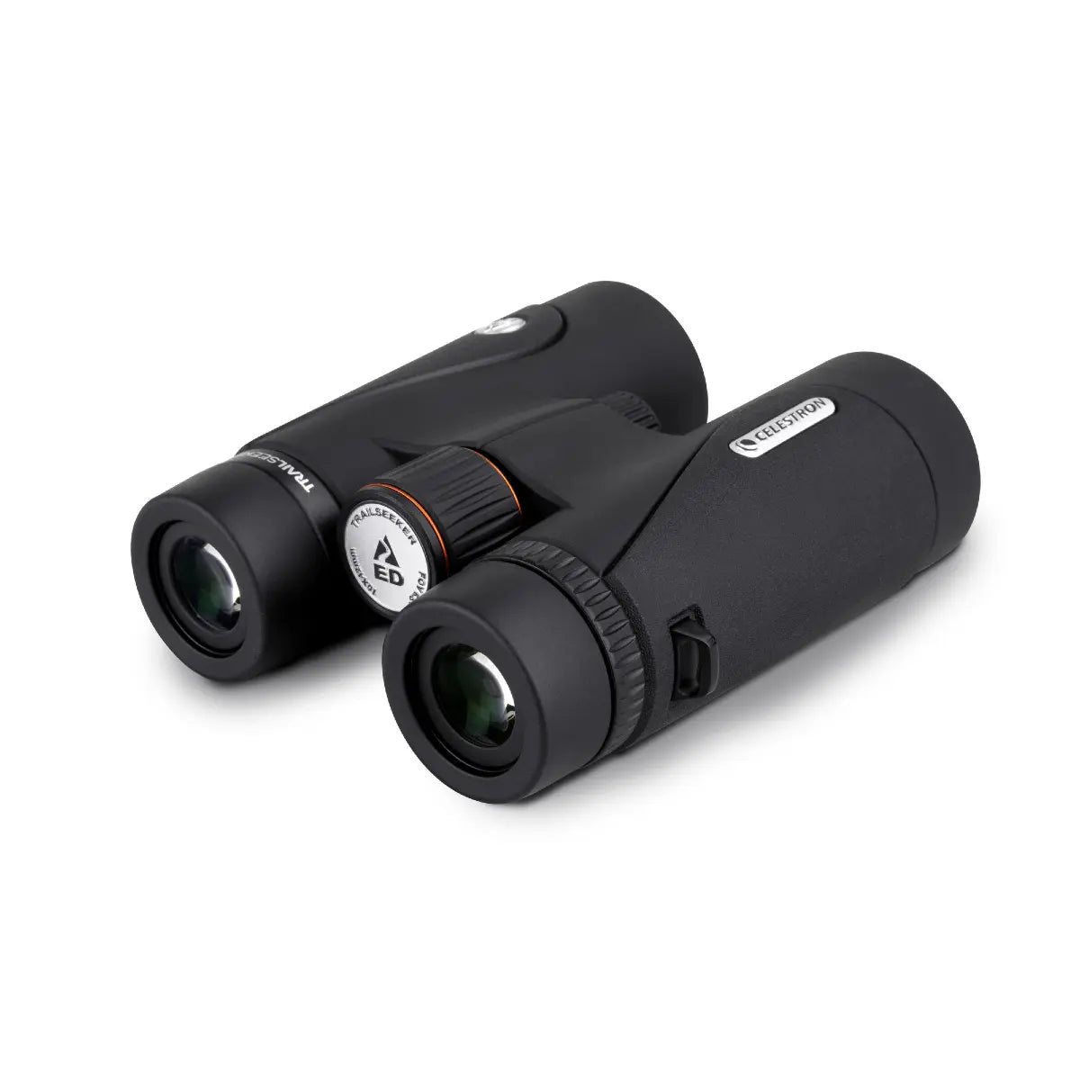 Black binoculars with a brand logo on a white background