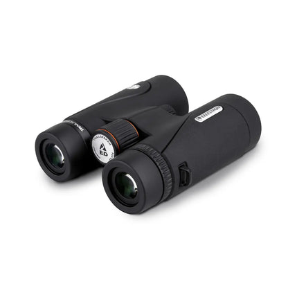 Black binoculars with a brand logo on a white background