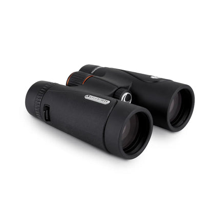Black binoculars with a brand logo on a white background