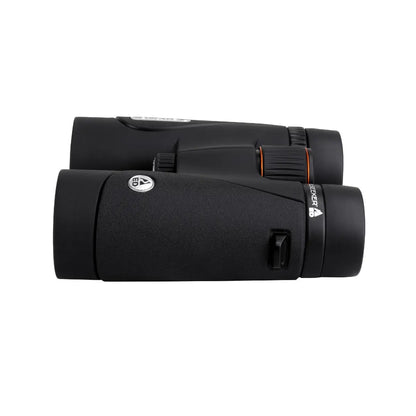 Black binoculars with a brand logo on a white background