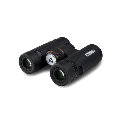 Black binoculars with a brand logo on a white background