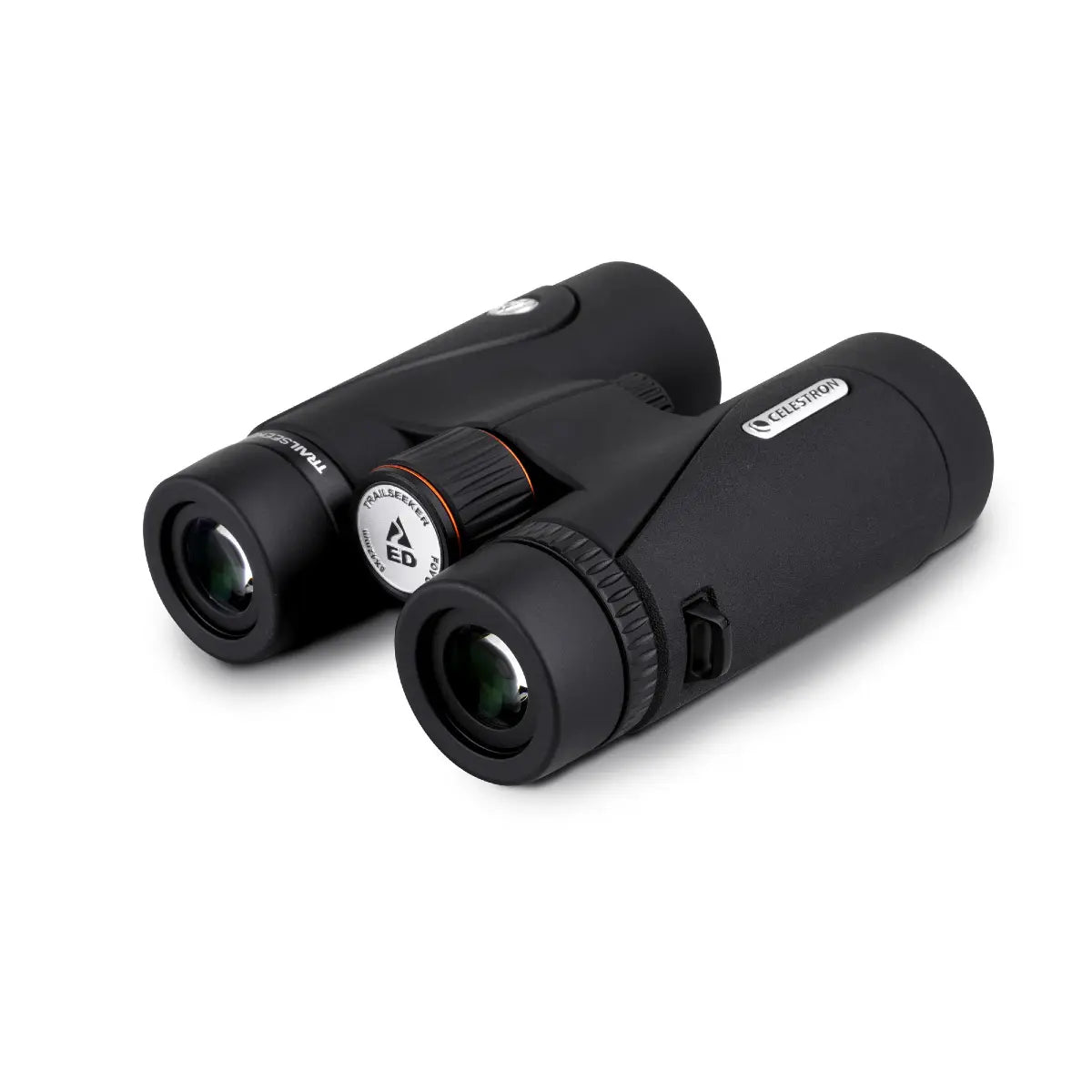 Pair of black binoculars on a white background