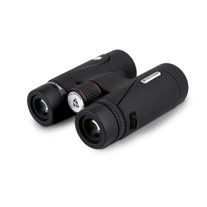 Pair of black binoculars on a white background