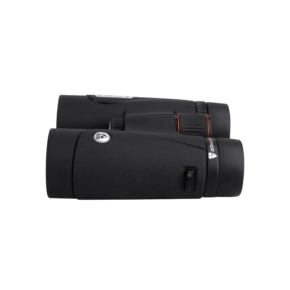 Black binoculars with a brand logo on a white background