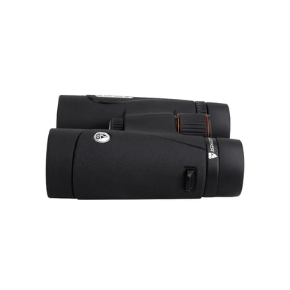 Black binoculars with a brand logo on a white background