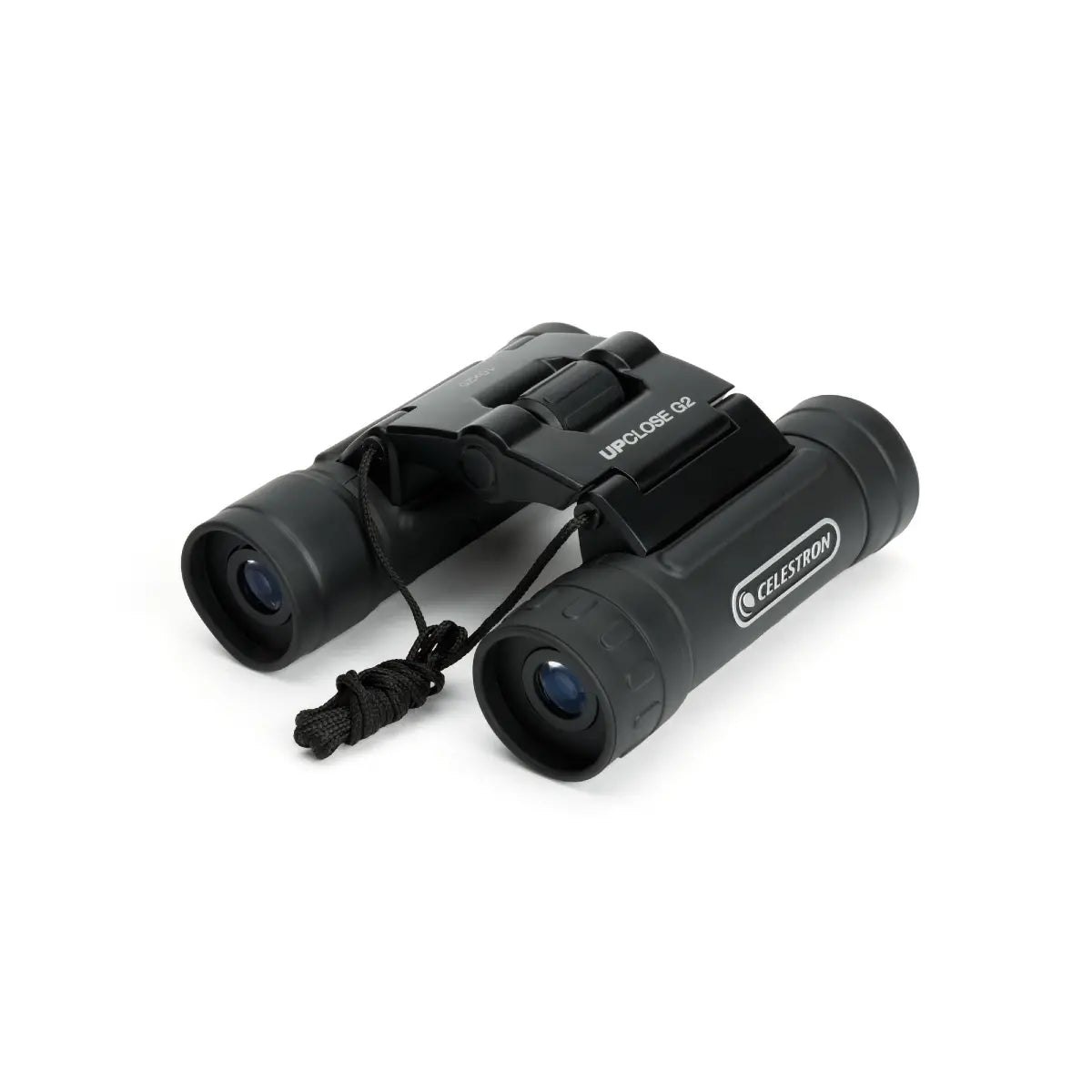 Black Celestron binoculars on a white background