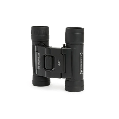 Black binoculars with Celestron logo on a white background