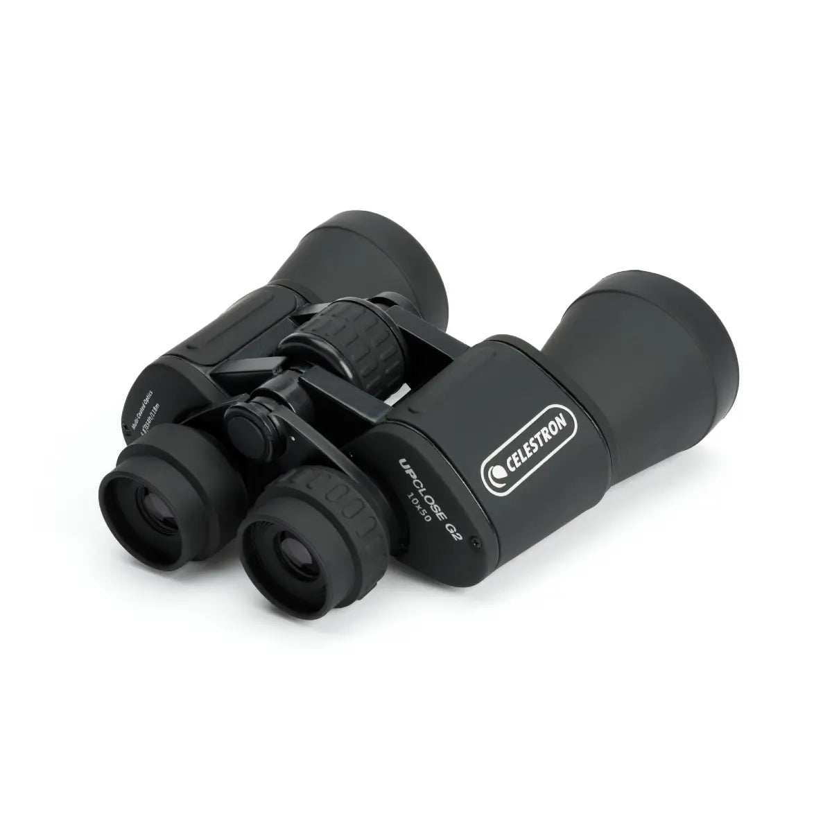 Black binoculars with Celestron logo on a white background