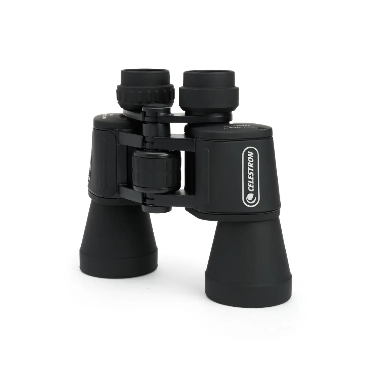 Black binoculars with Celestron logo on a white background