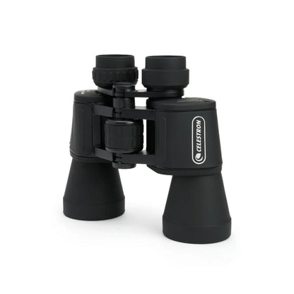 Black binoculars with Celestron logo on a white background