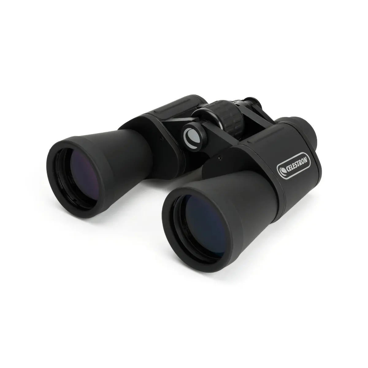 Black binoculars with Celestron logo on a white background