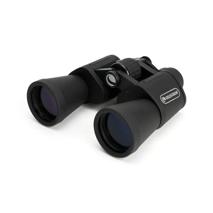 Black binoculars with Celestron logo on a white background
