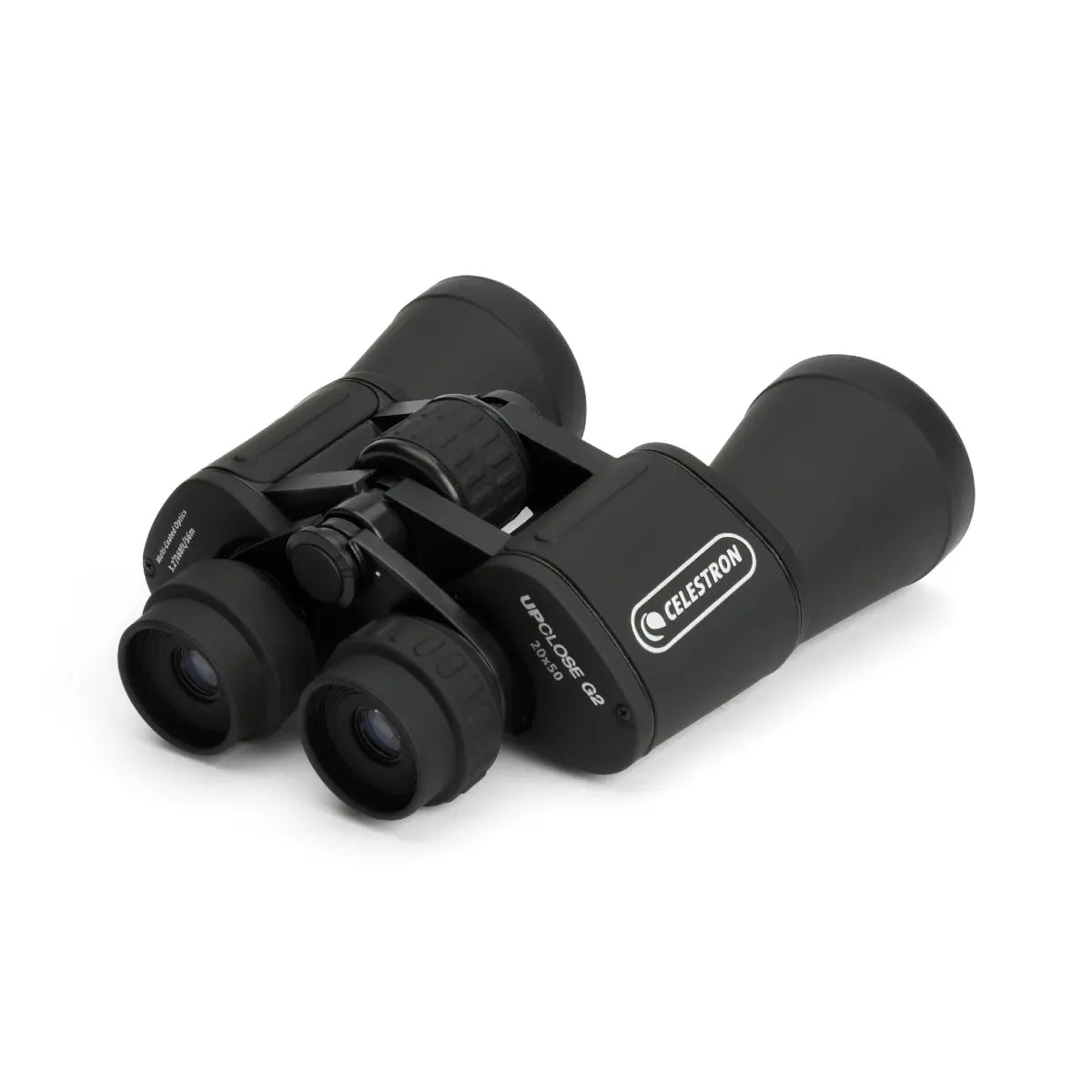 Black binoculars with Celestron logo on a white background