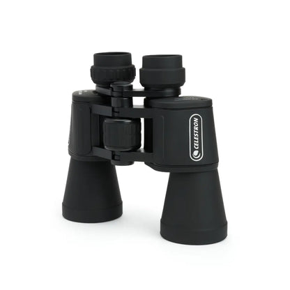 Black binoculars with Celestron logo on a white background