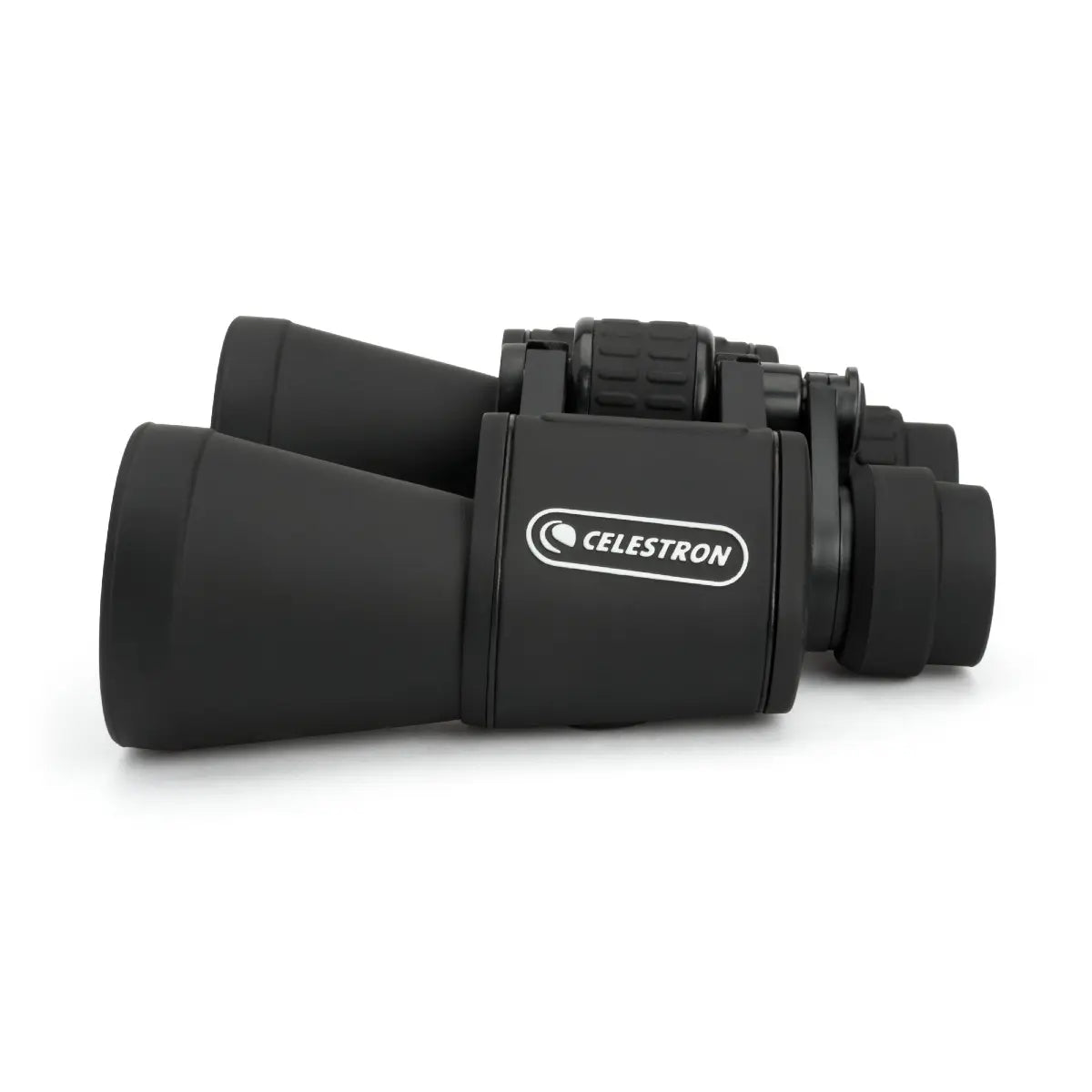 Black Celestron binoculars on a white background