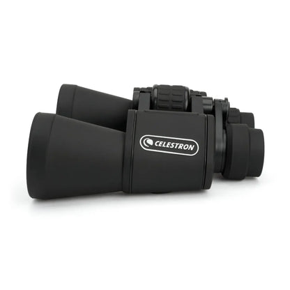 Black Celestron binoculars on a white background