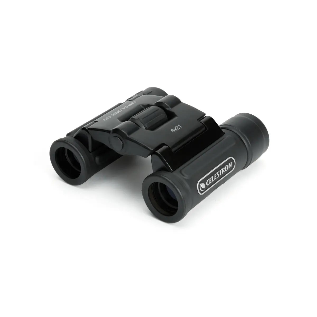 Black Celestron binoculars on a white background