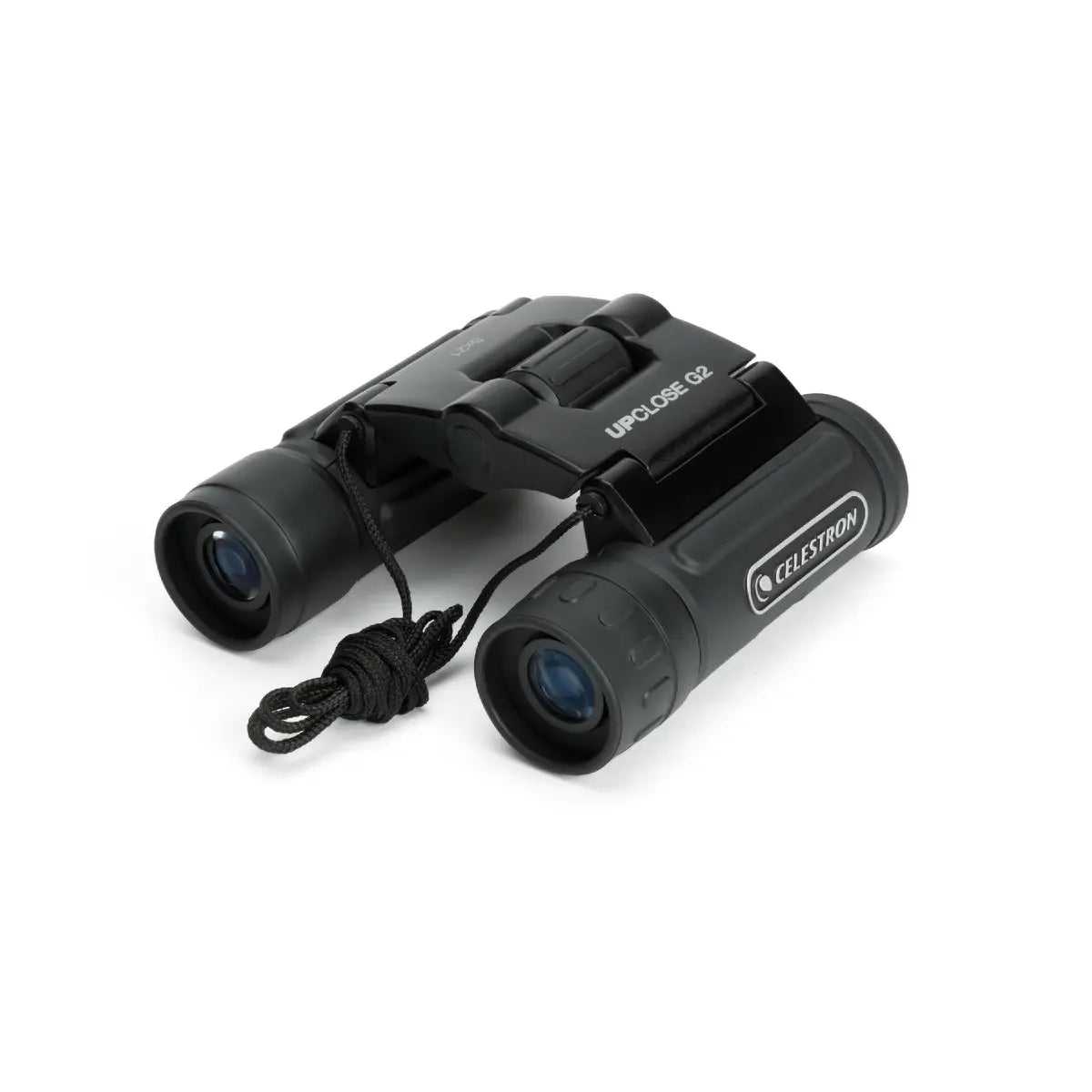 Black Celestron binoculars on a white background