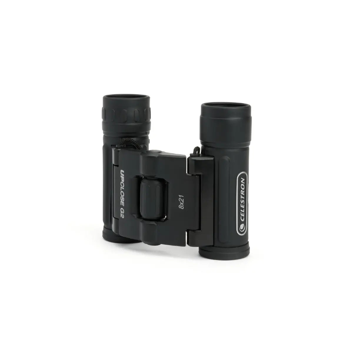 Black Celestron binoculars on a white background