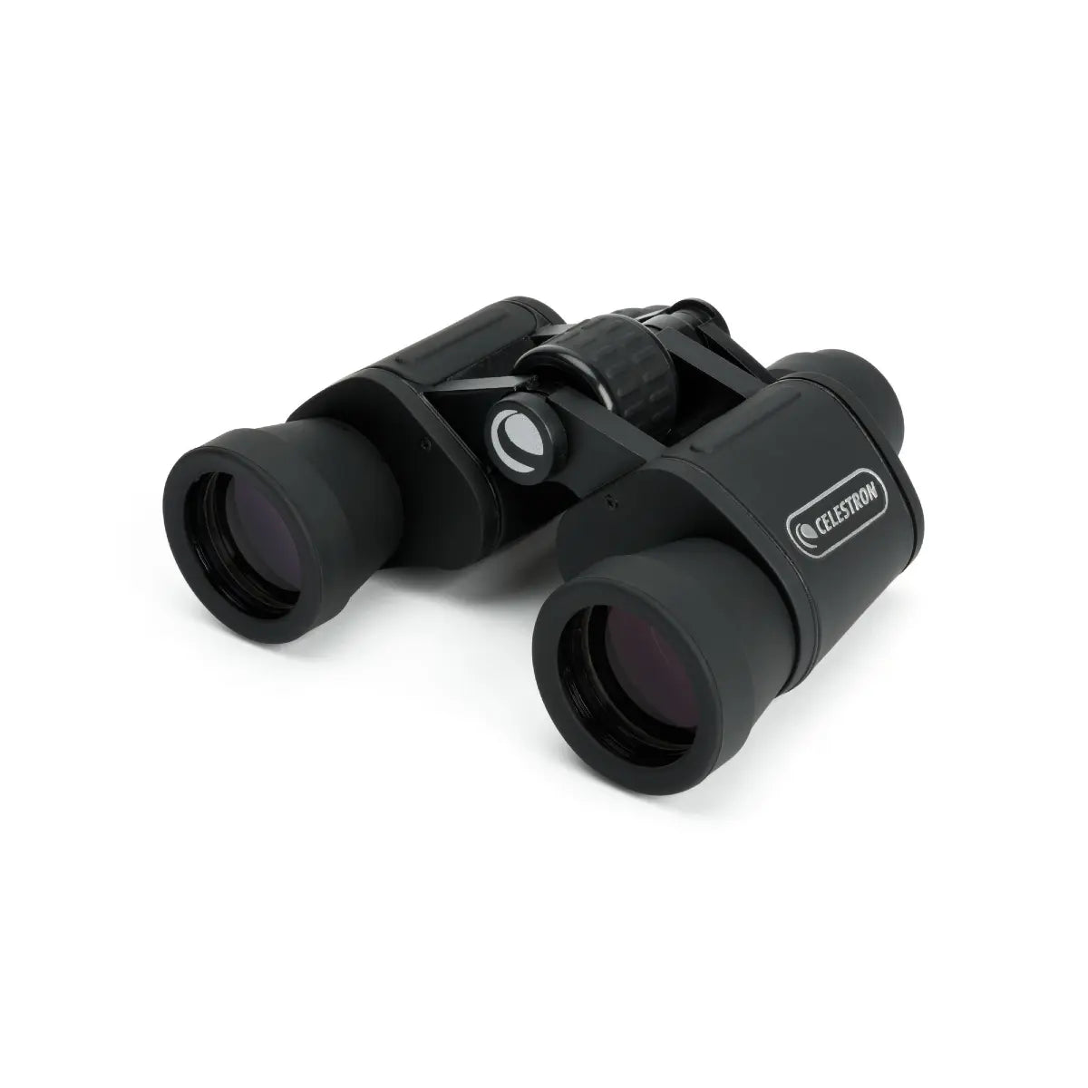 Black Celestron binoculars on a white background