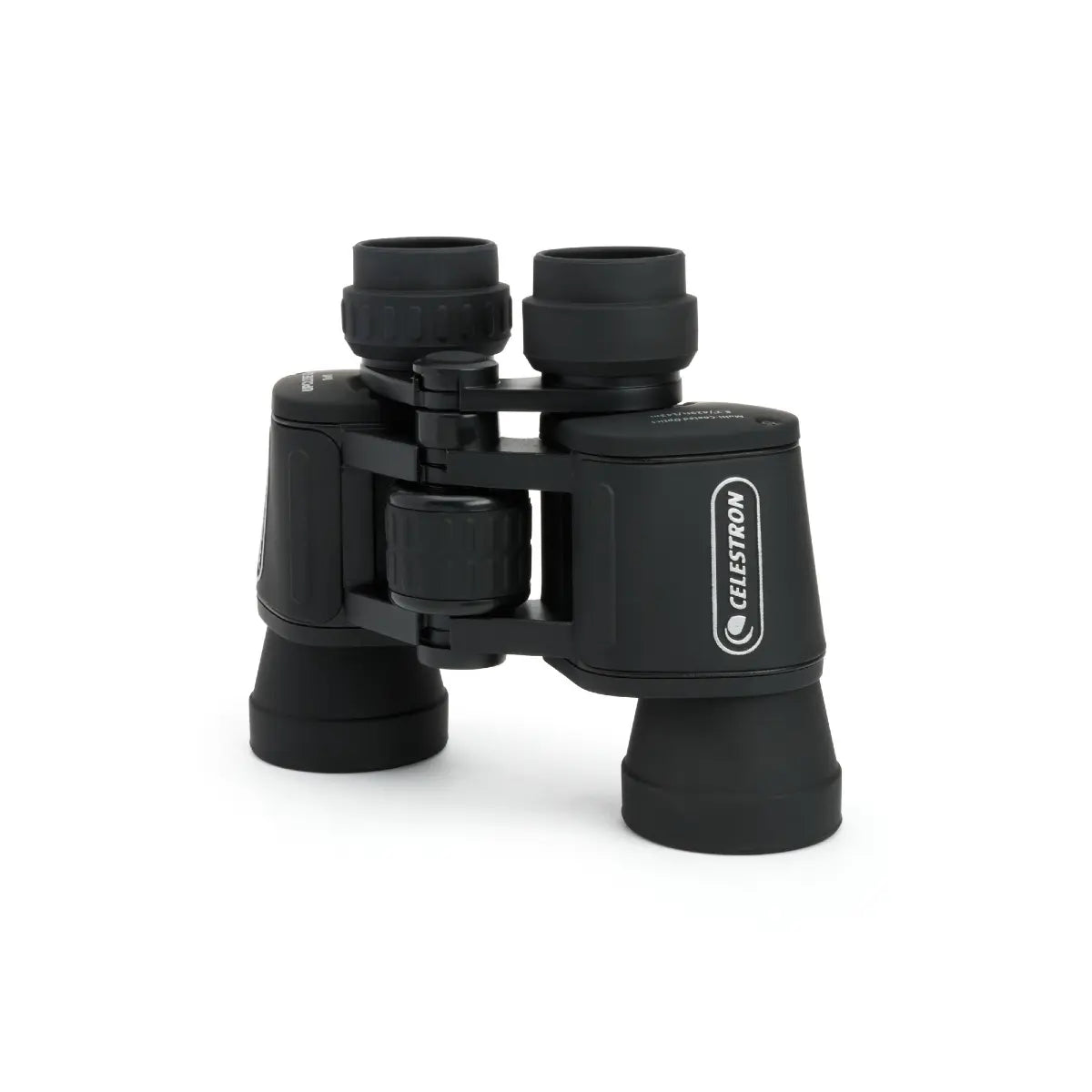 Black Celestron binoculars on a white background