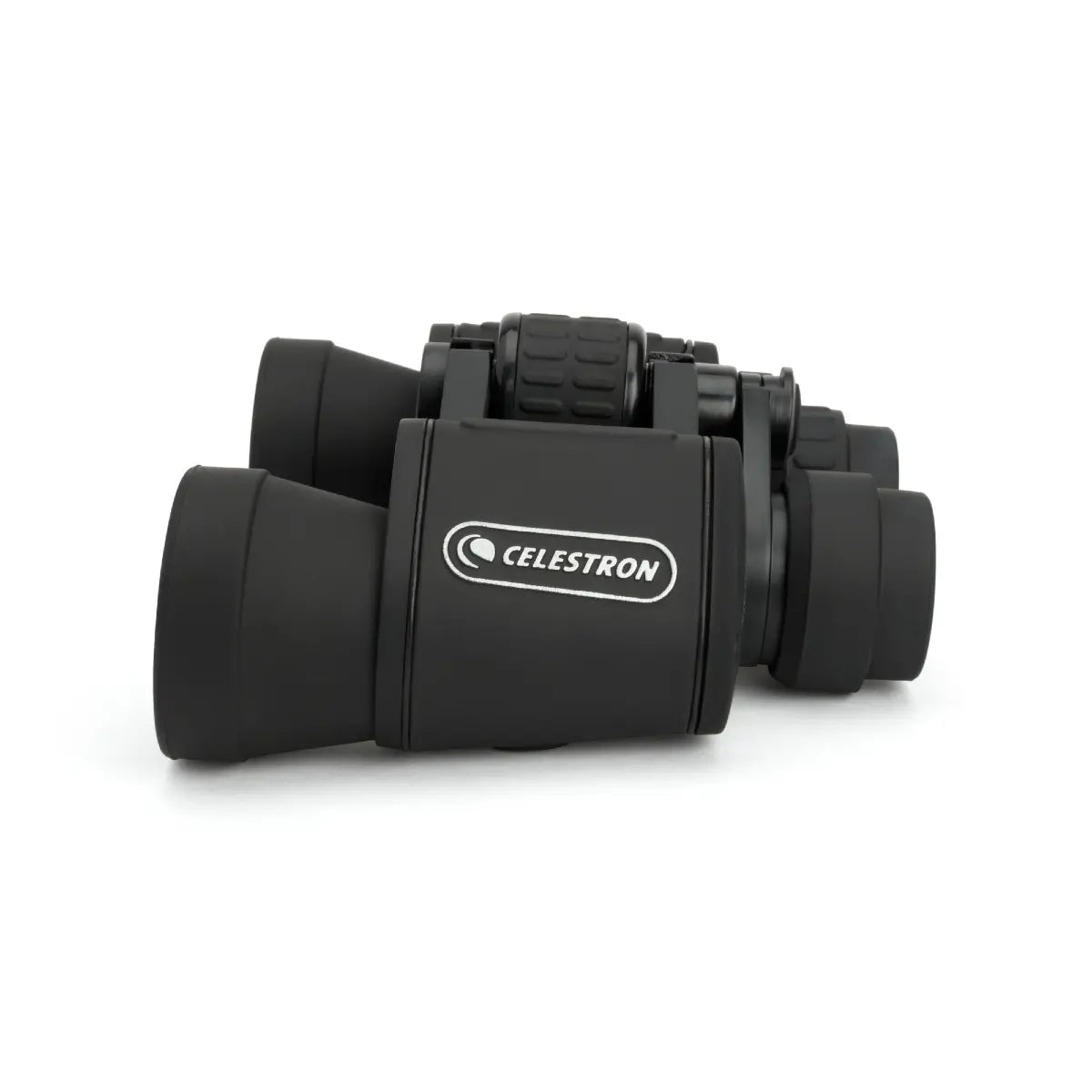 Black Celestron binoculars on a white background